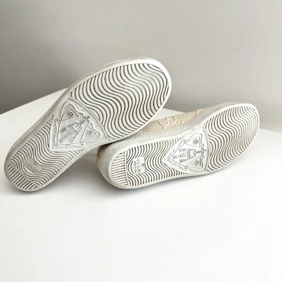 GUCCI Women's Ace Cream Embossed Leather GG Logo Low Top Sneakers Size 37.5 - Picture 12 of 12